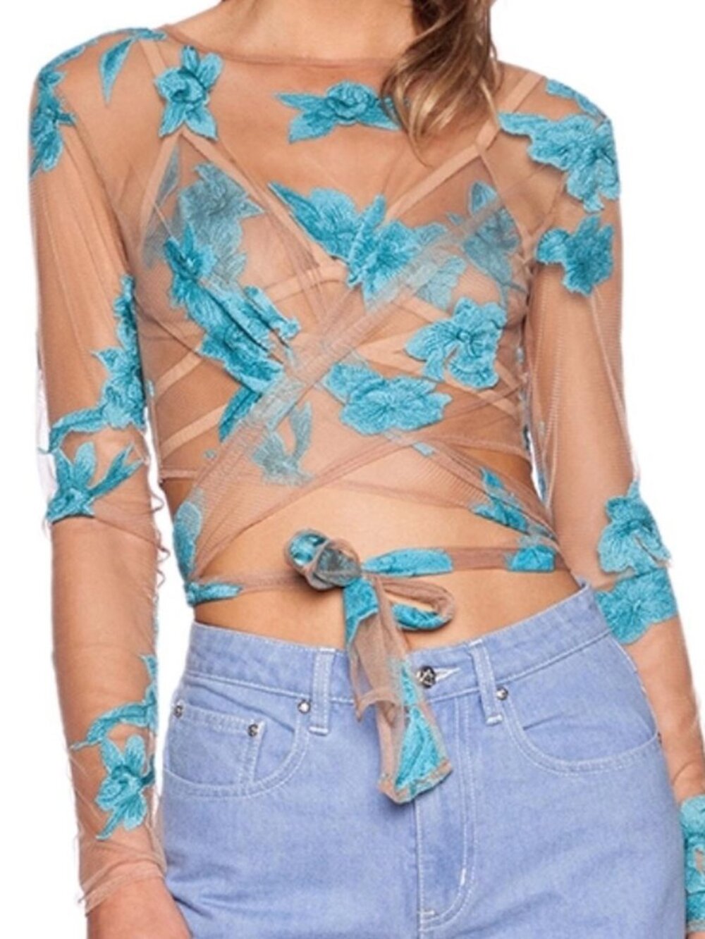 For Love & Lemons Orchid Mesh Crop Top medium
